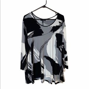 WORTHINGTON Black & Gray Abstract Print Scoop Neck Blouse